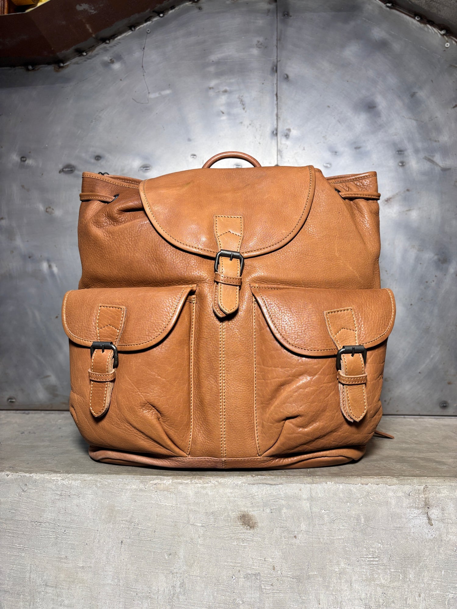 Buckle Flap Leather Backpack