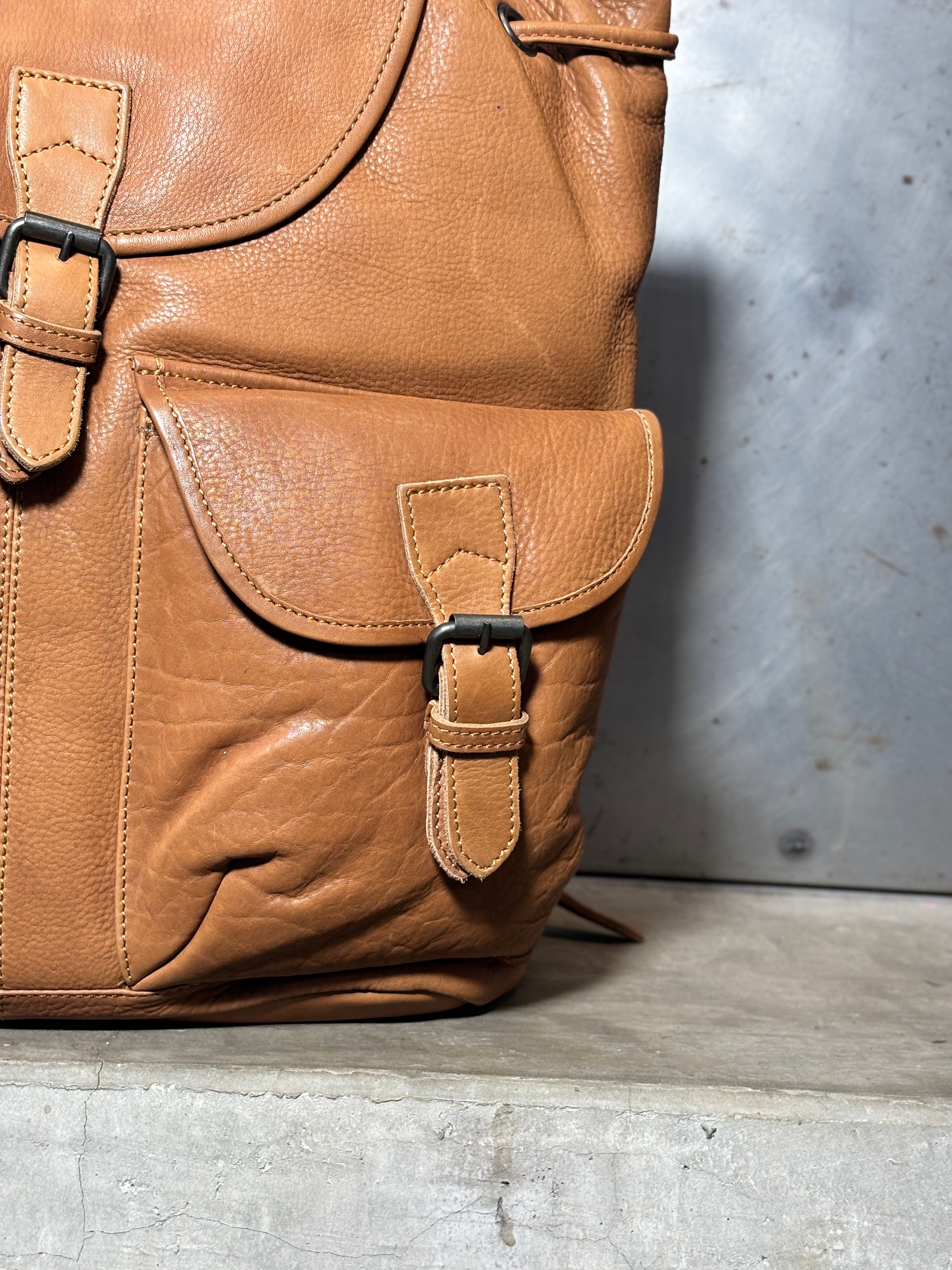 Buckle Flap Leather Backpack