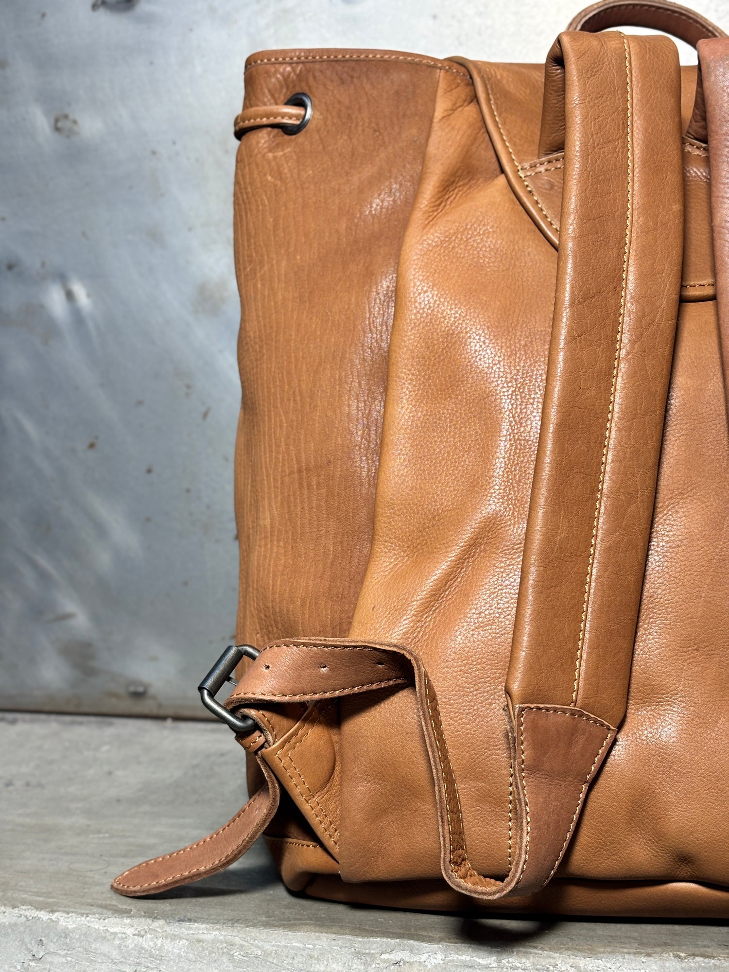 Buckle Flap Leather Backpack