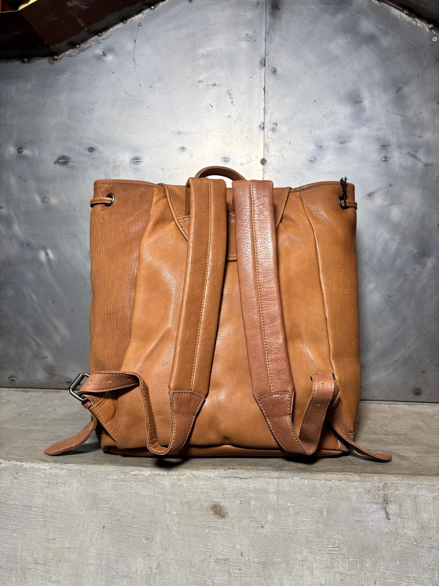 Buckle Flap Leather Backpack