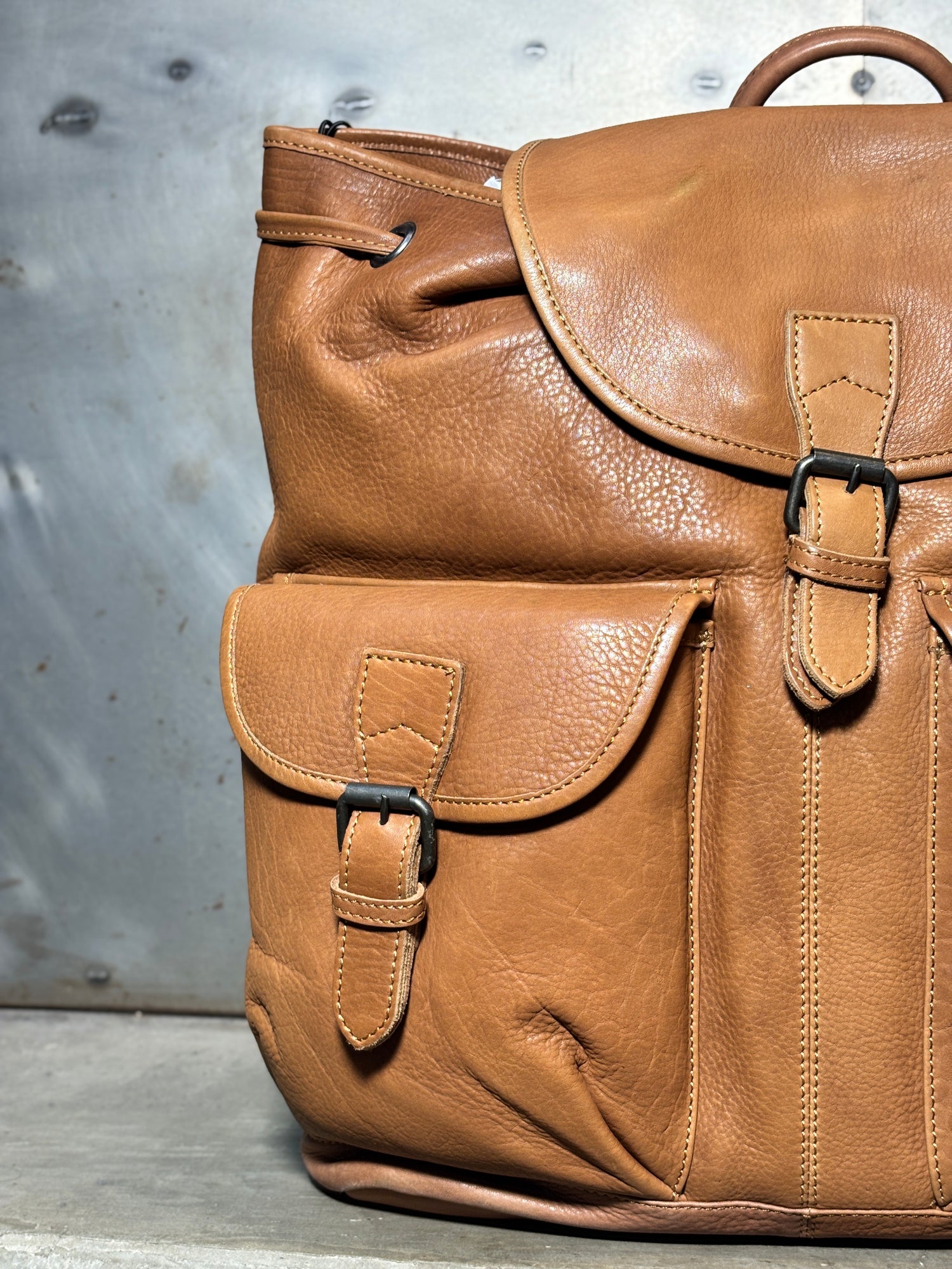 Buckle Flap Leather Backpack