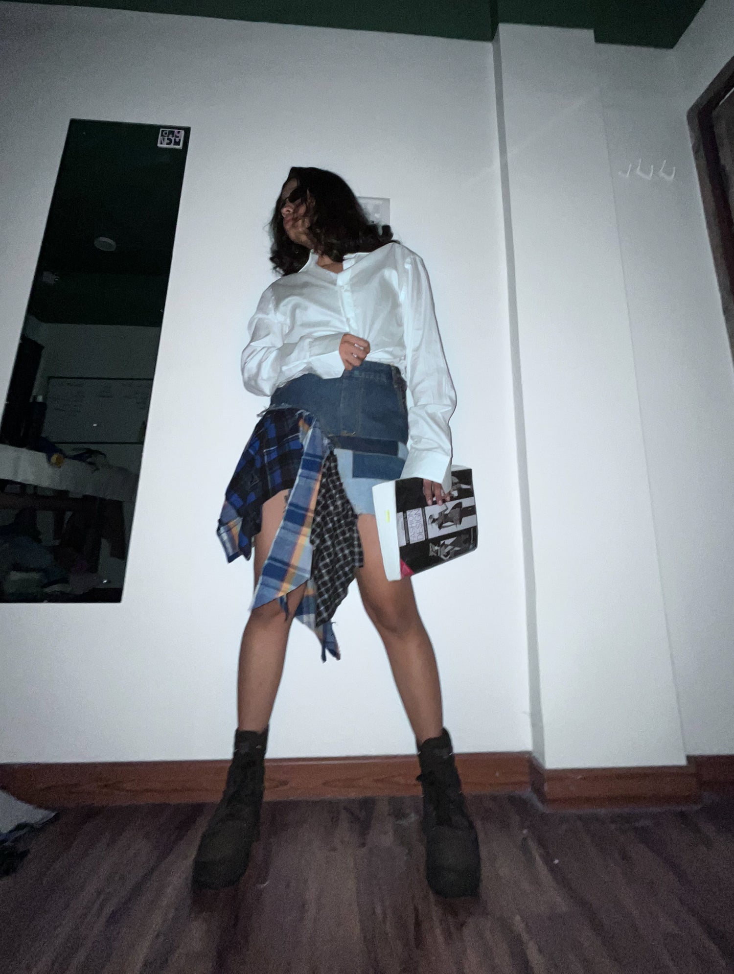 Denim Plaid Patchwork skirt