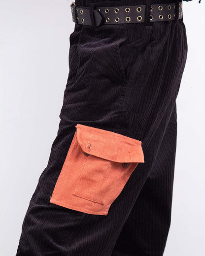&quot;Contrast Pocket Pants&quot; - Black Red
